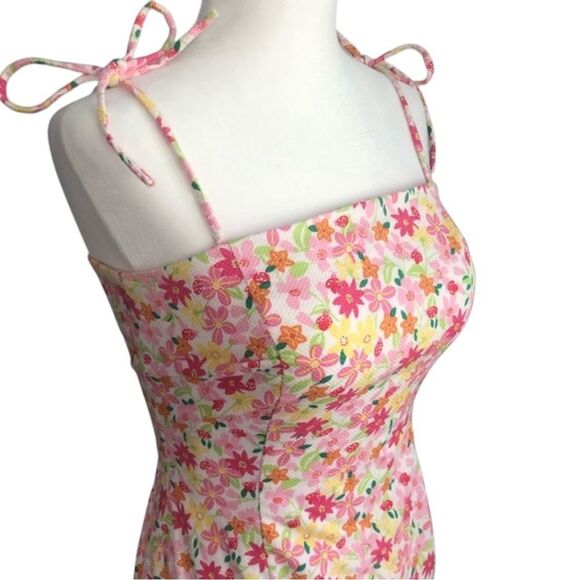 Lilly Pulitzer VTG Floral Mini Dress – Size 0, Adjustable Tie Straps, Ruffle Hem - Picture 3 of 8